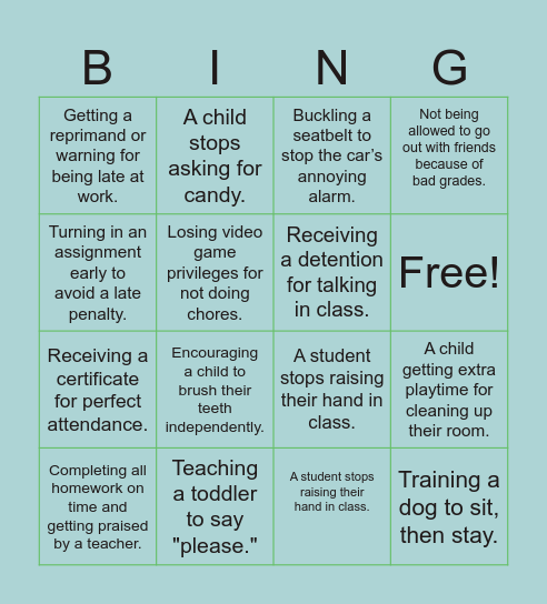 Behavior Bingo Card