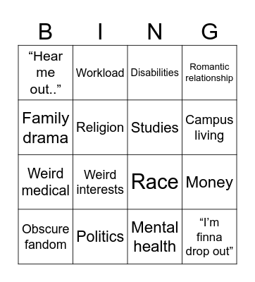 3D BINGO! Bingo Card