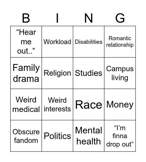 3D BINGO! Bingo Card
