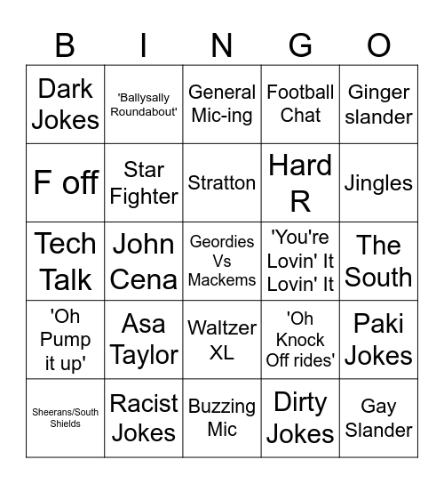 Funfair Banter Bingo Card
