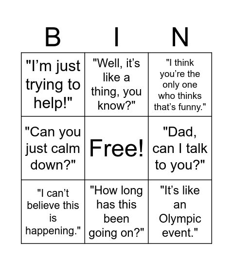 Modern family Bingo Card