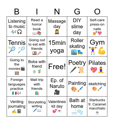 Self-Love Bingo Card