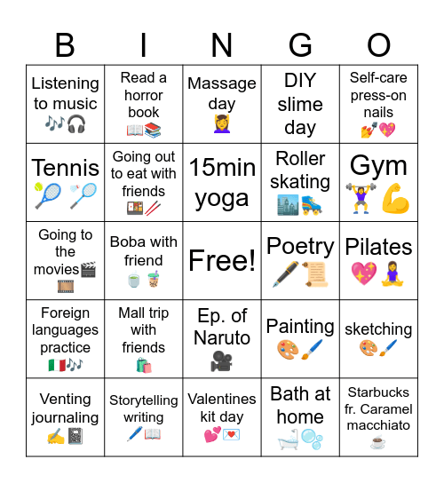 Self-Love Bingo Card