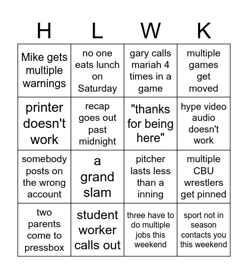 Untitled Bingo Card