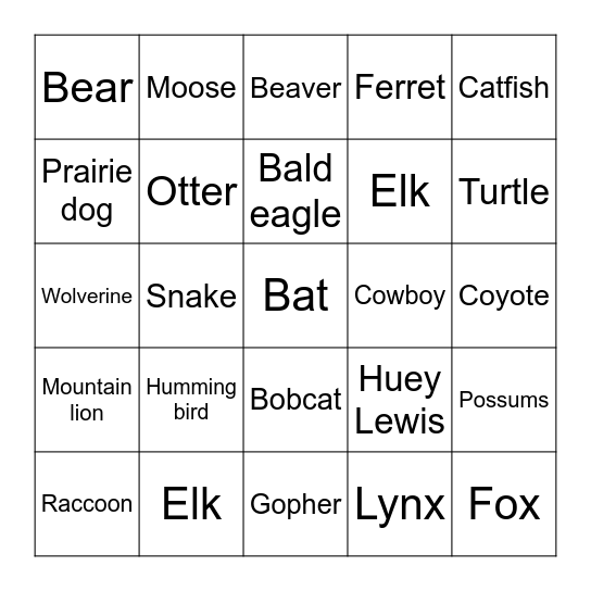 Montana Bingo Card