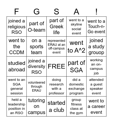 campus involvement bingo Card
