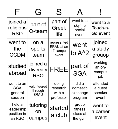 campus involvement bingo Card