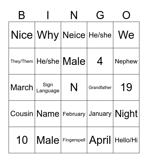 Untitled Bingo Card