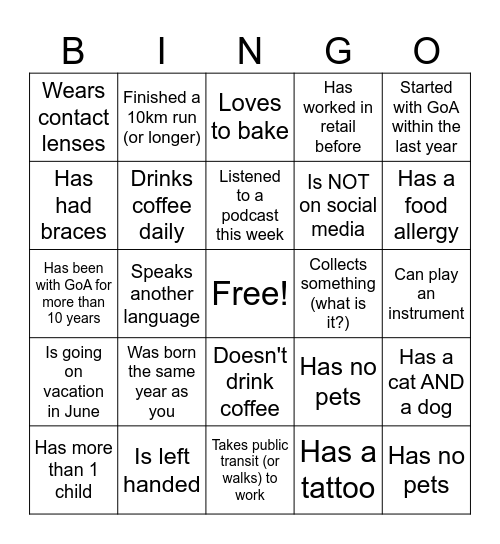 SSII Bingo Card