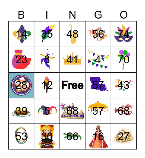 Mardi Gras Bingo Card