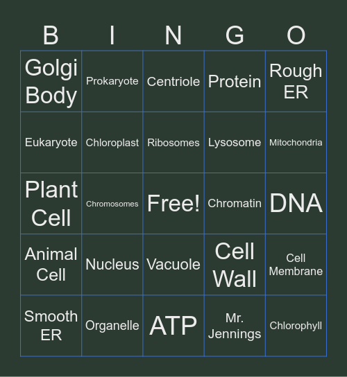 Organelle BINGO Card
