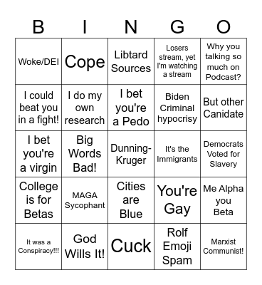 Trumptard Bingo Card