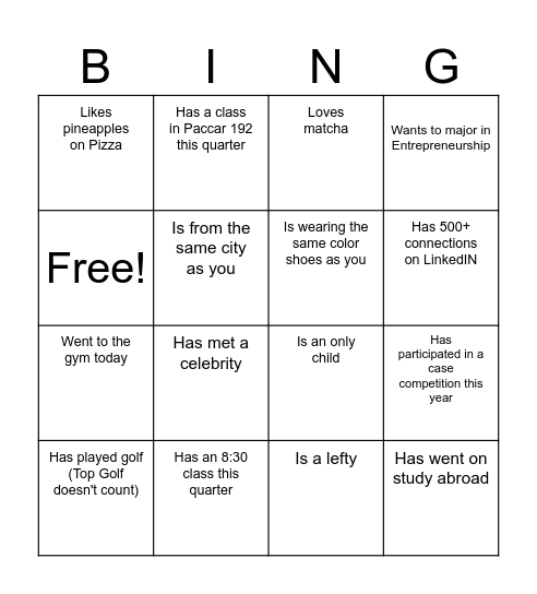 Find someone who.... Bingo Card