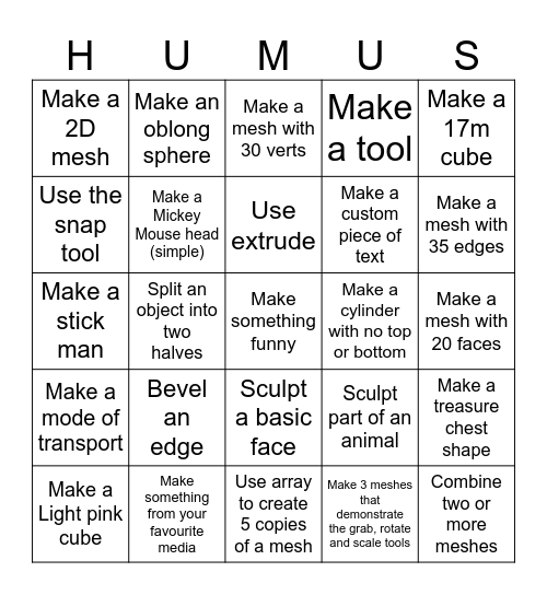 Blender lockout race of mediocre proportions Bingo Card