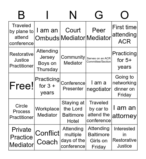 ADR Practitoner Bingo  Bingo Card