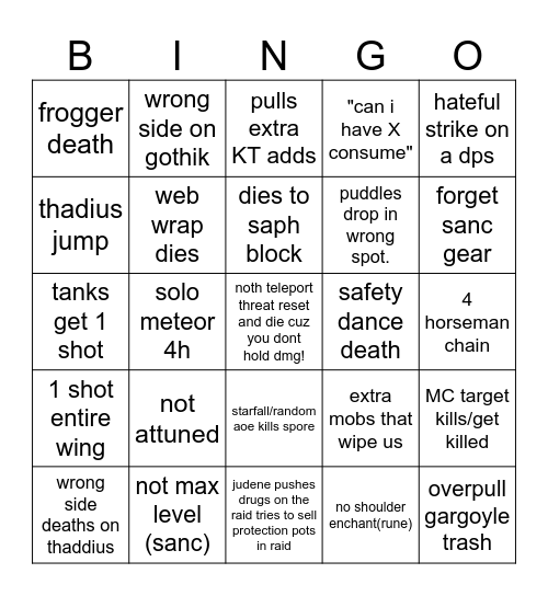 naxx bingo Card