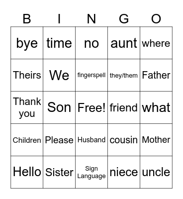 ASL Intro Signs Bingo Card