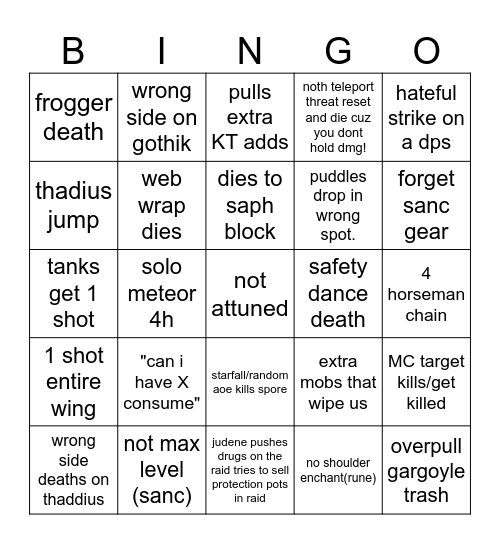 naxx bingo Card
