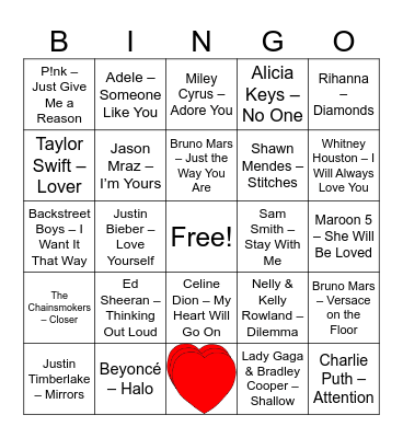 Don’t Break My Heart Bingo Card