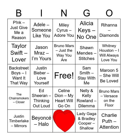 Don’t Break My Heart Bingo Card