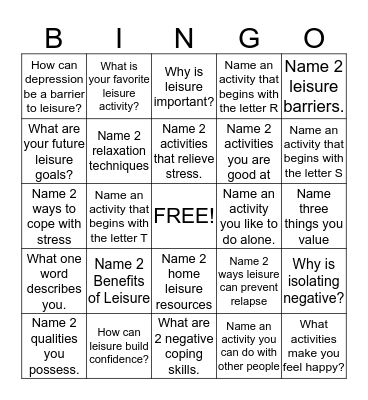 Leisure Bingo Card