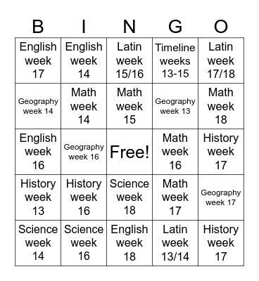 CC Review Bingo Weeks 13-18 Bingo Card