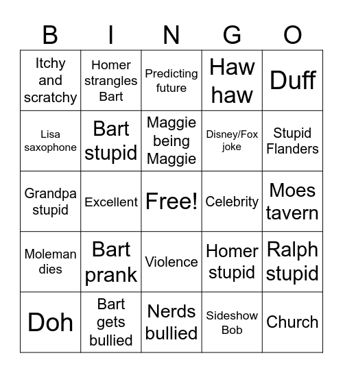 Simpsons Bingo Card