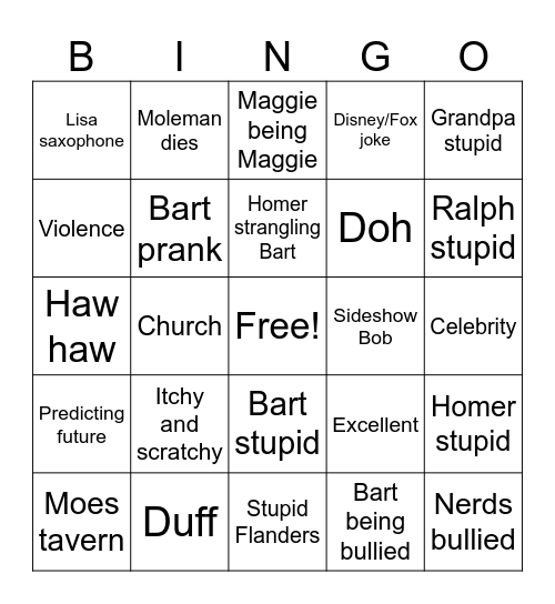 Simpsons Bingo Card