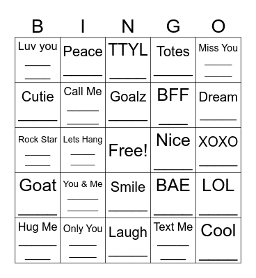 Candy Heart Bingo Card