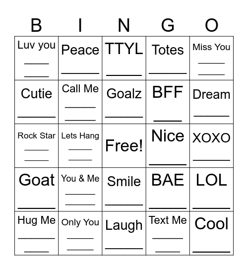 Candy Heart Bingo Card