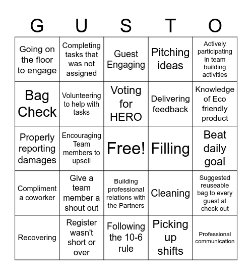 G.U.S.T.O. Bingo Card