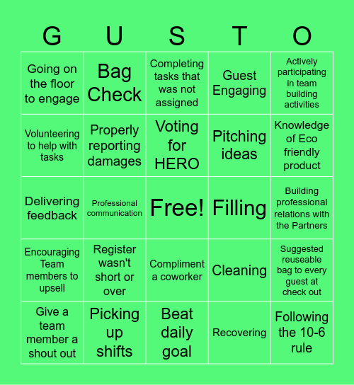G.U.S.T.O. Bingo Card