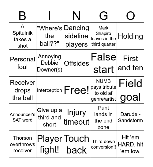 Northwestern Football Bingo Card