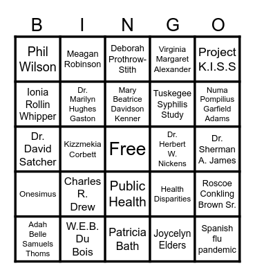 Black Public Health Figures Bingo Card