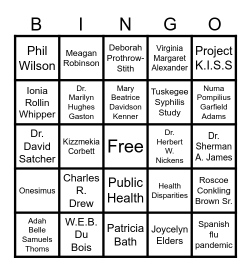 Black Public Health Figures Bingo Card