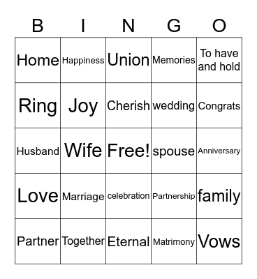 MARRIAGE BINGO Card