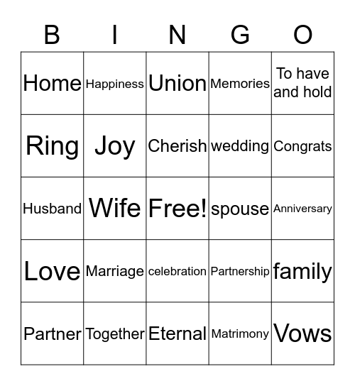 MARRIAGE BINGO Card