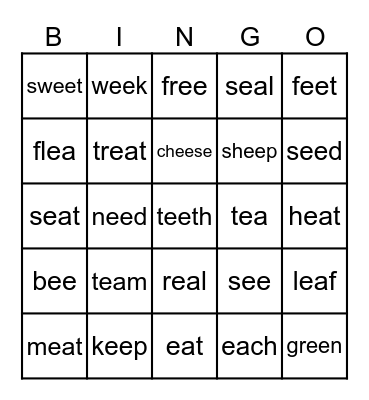 Long E Bingo Card