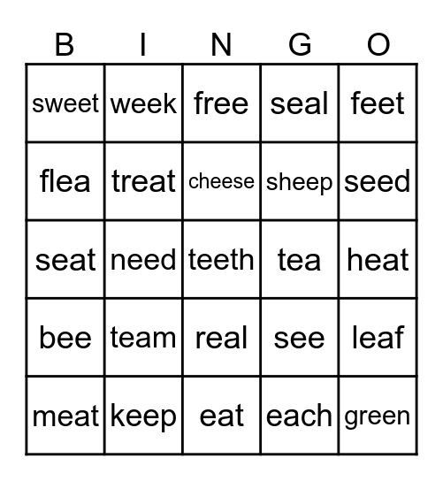 Long E Bingo Card