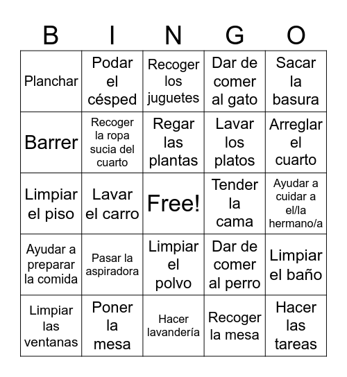 Los Quehaceres De La Casa Bingo Card