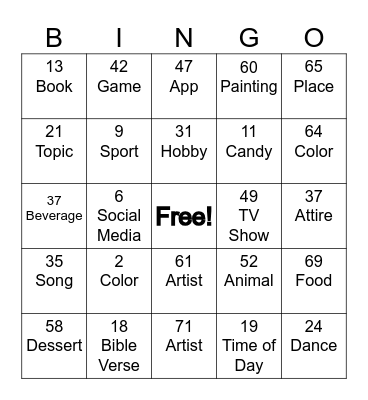 F.U.S.E. Favorites Edition Bingo Card