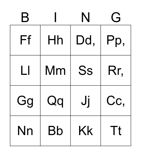 Letter Bingo Card