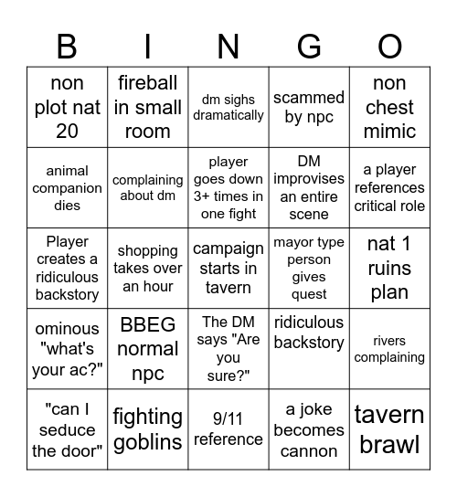 dnd bingo Card