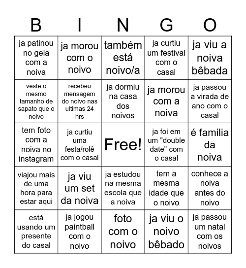 BINGO DO CASAL Bingo Card