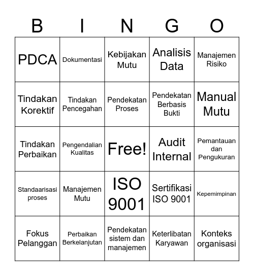 9001 Bingo Card