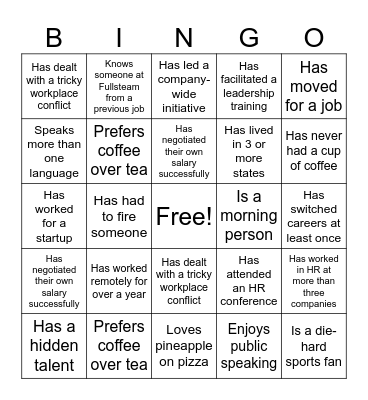 Fullsteam HR Bingo Card