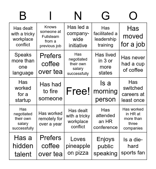 Fullsteam HR Bingo Card