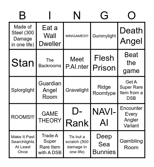 Pressure Bingo Card