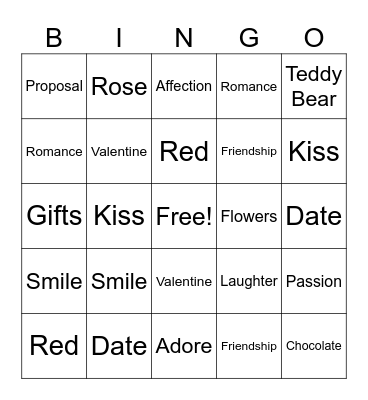 Valentine’s Day Bingo Fun Bingo Card