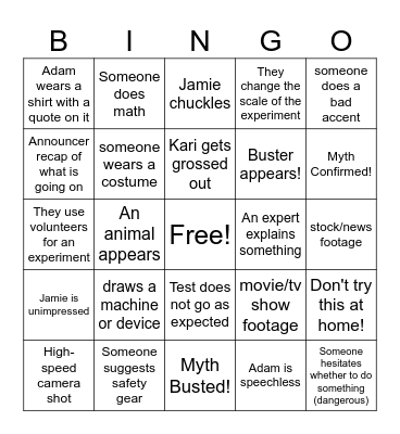 Mythbusters BINGO 1.2 Bingo Card
